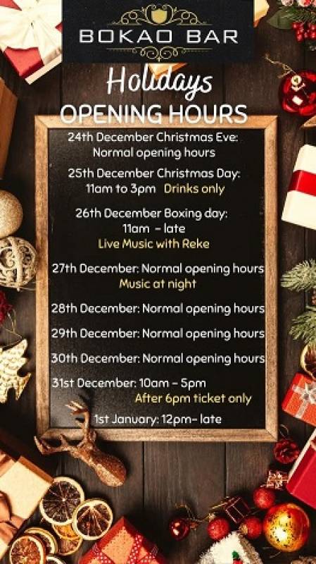 Bokao Bar Condado de Alhama Golf Resort Christmas and New Year opening hours