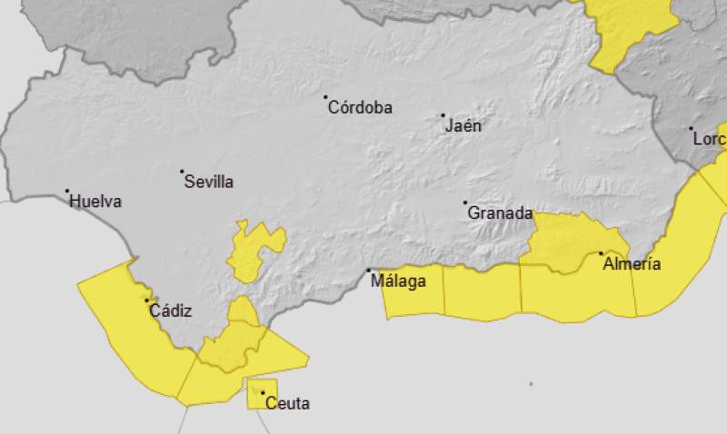 Yellow alerts issued across Andalucía for rain, waves and wind this Wednesday