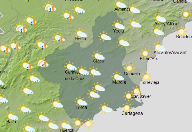 Rain and storms bring temperatures down... but only a bit: Murcia weekly weather forecast June 15-18