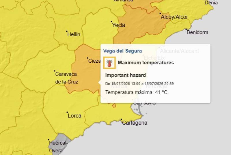 Another heatwave builds for Murcia: Weekly weather forecast July 13-16